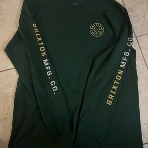 Brixton Dark Green Long Sleeve Tee with Gold Accents Size Large